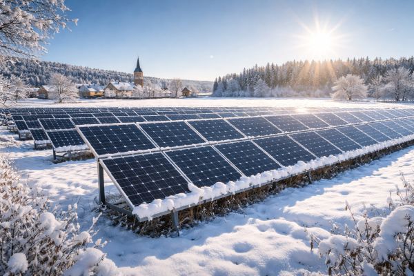 Photovoltaik auf Agrarfläche im Winter, Agri-Photovoltaik