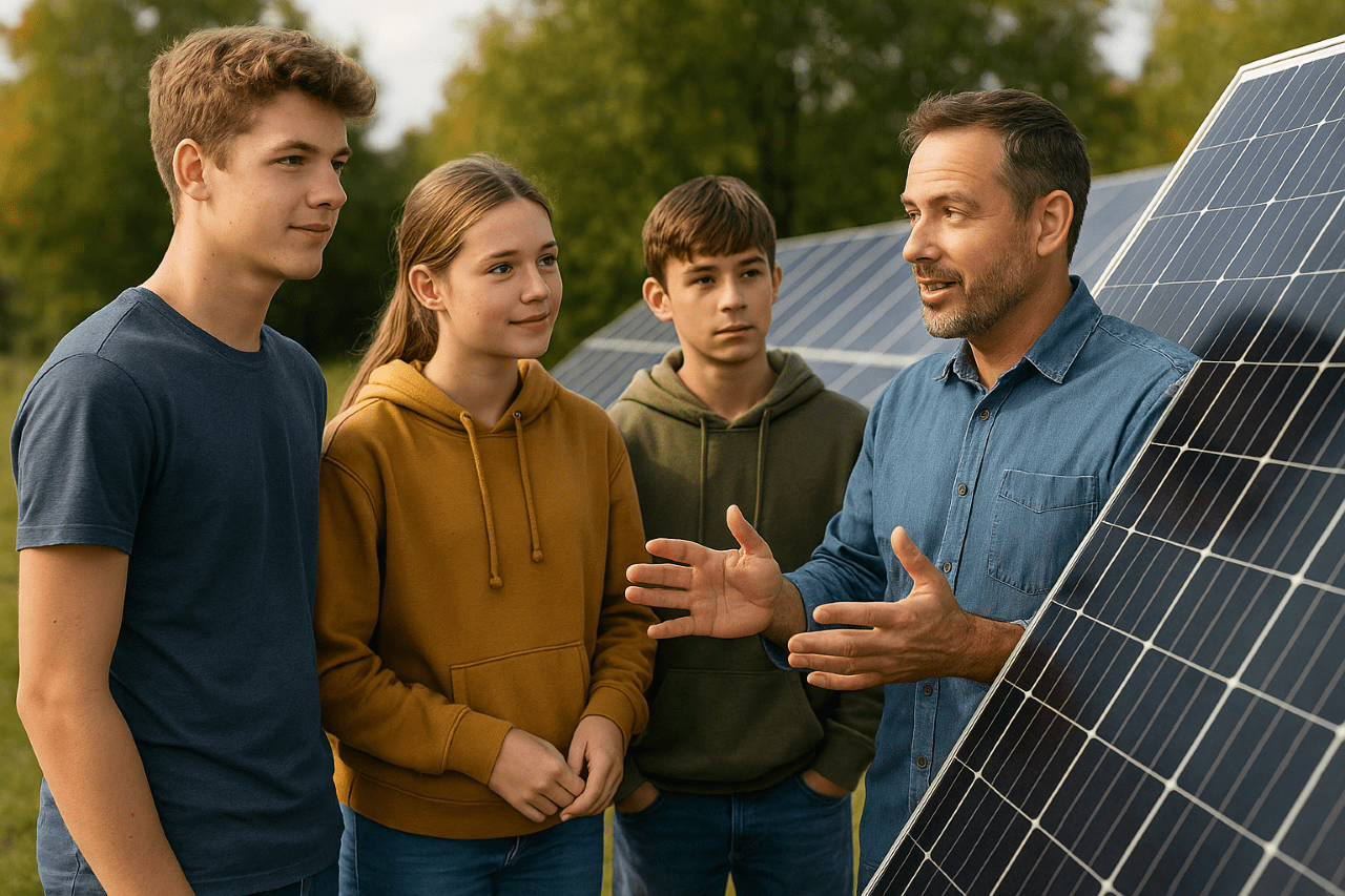 Jugendliche lernen etwas über Photovoltaik