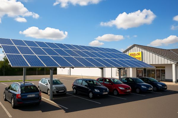 Photovoltaik überdacht Parkplatz eines Supermarktes
